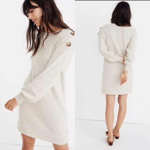 Madewell Dresses & Skirts - Madewell boatneck button shoulder Wool Dress